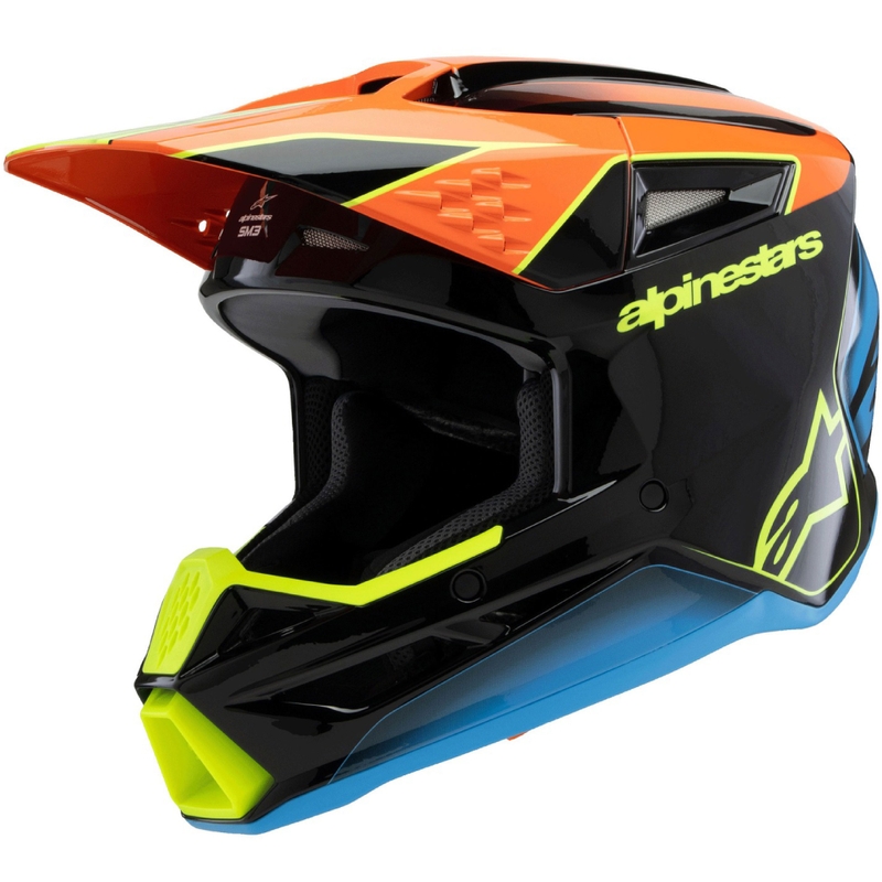 Casco de motocross infantil Alpinestars S-M3 FRAY negro-naranja fluo-amarillo fluo-turquesa