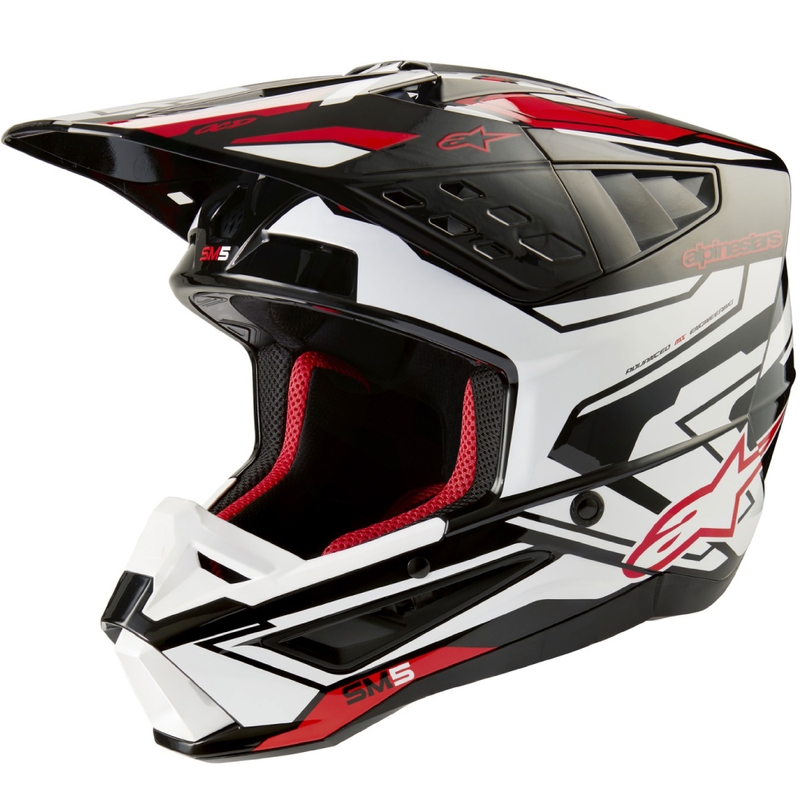 Casco de Motocross Alpinestars S-M5 Action 2 Negro-Blanco-Rojo Flúo