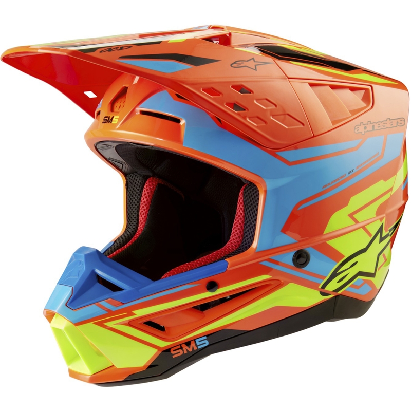 Casco de motocross Alpinestars S-M5 Action 2 naranja fluo-azul claro-amarillo fluo