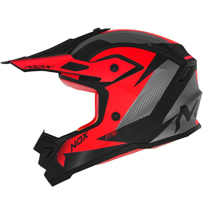 Casco de motocross infantil NOX N761 MX rojo fluo-negro-gris