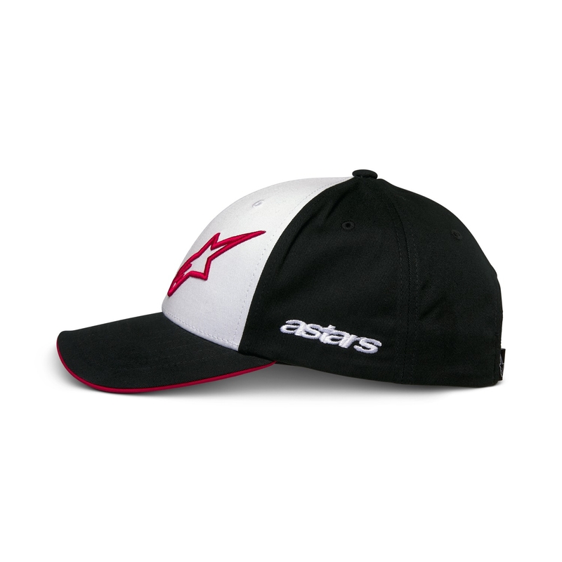Gorra snapback Sessionized de Alpinestars en blanco, negro y rojo