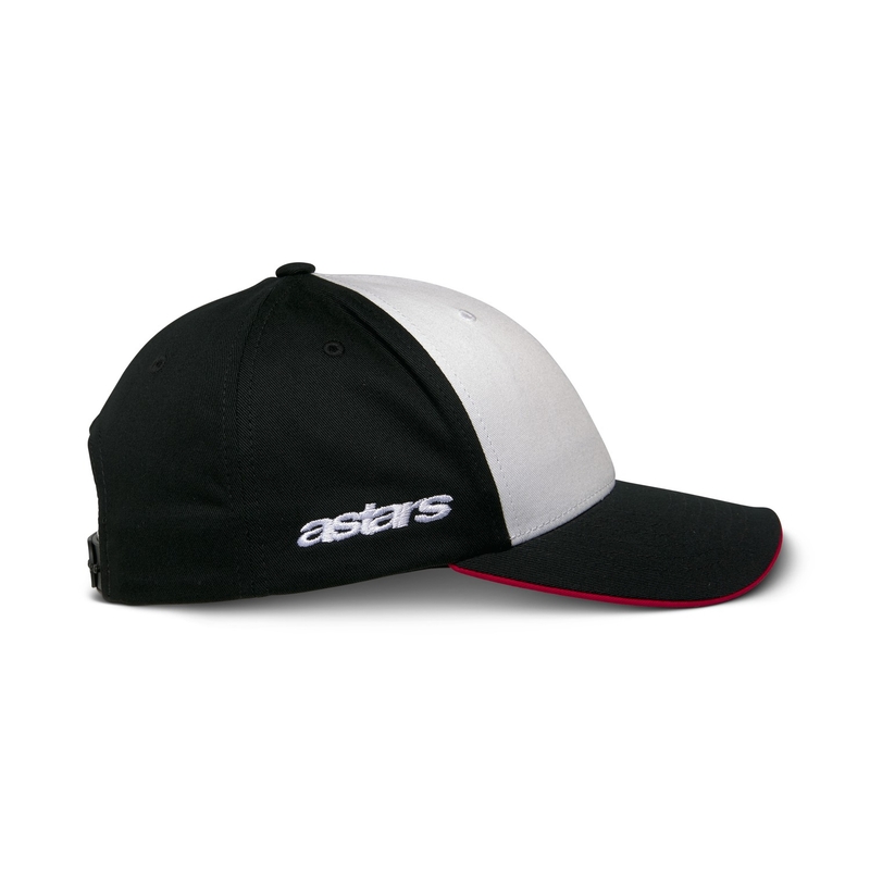 Gorra snapback Sessionized de Alpinestars en blanco, negro y rojo