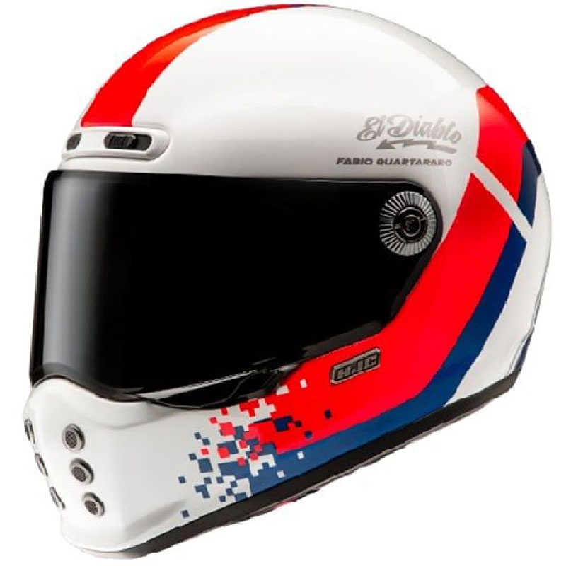 Casco integral de moto HJC V10 Fabio Quartararo 20 Retro blanco-rojo-azul