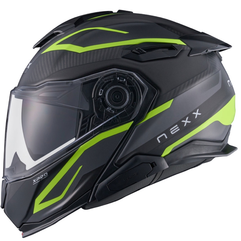 Casco de moto abatible Nexx X.Lifetour PRO Mile gris mate-amarillo fluo
