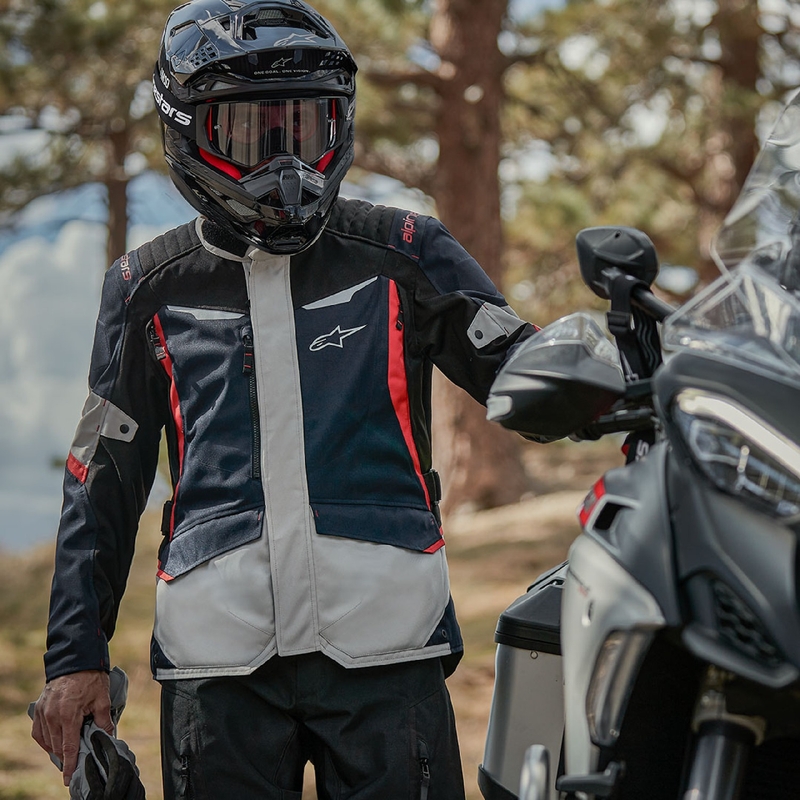 Chaqueta de moto Alpinestars ST-1 Waterproof azul oscuro-negro-rojo