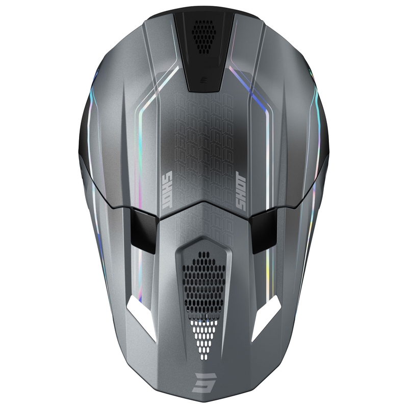 Casco de motocross Shot Lite Challenger gris perla holográfico