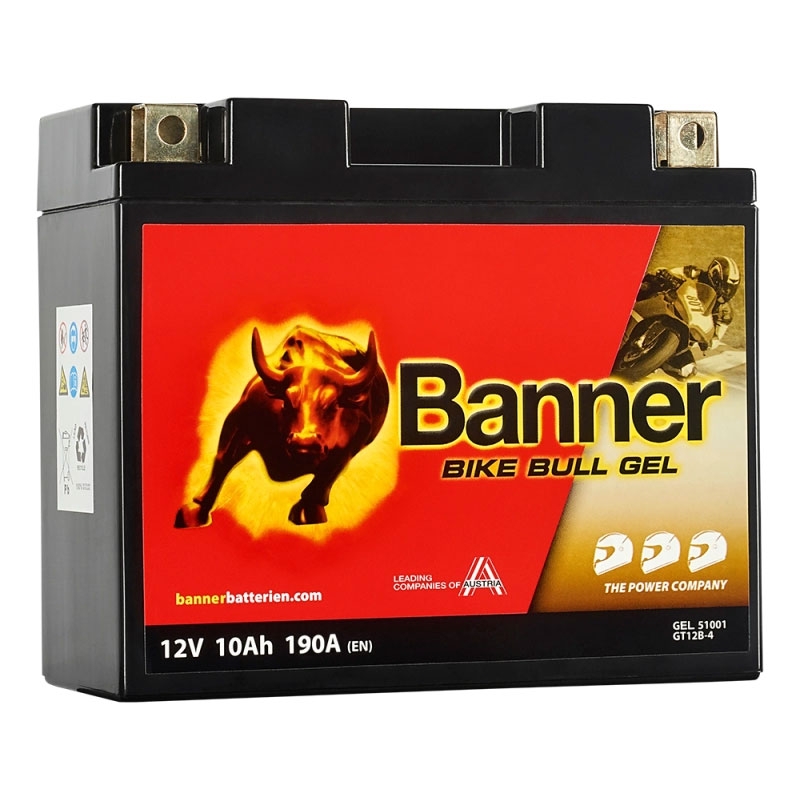 Batería de gel para moto Banner Bike Bull GEL 510 01/BGT12B-4 - GT12B-4 12V, 10Ah, 190A