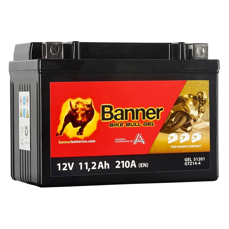 Batería de gel para moto Banner Bike Bull GEL 512 01/BGTZ14-S - GTZ14-S 12V, 11.2Ah, 210A