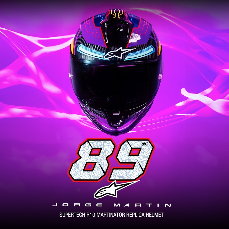 Casco Integral de Moto Alpinestars Supertech R-10 Edición Limitada Martinator Jorge Martin Azul-Morado-Rojo-Amarillo