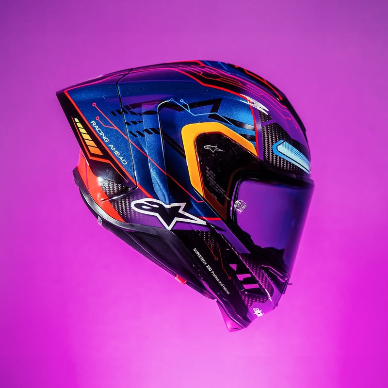 Casco Integral de Moto Alpinestars Supertech R-10 Edición Limitada Martinator Jorge Martin Azul-Morado-Rojo-Amarillo