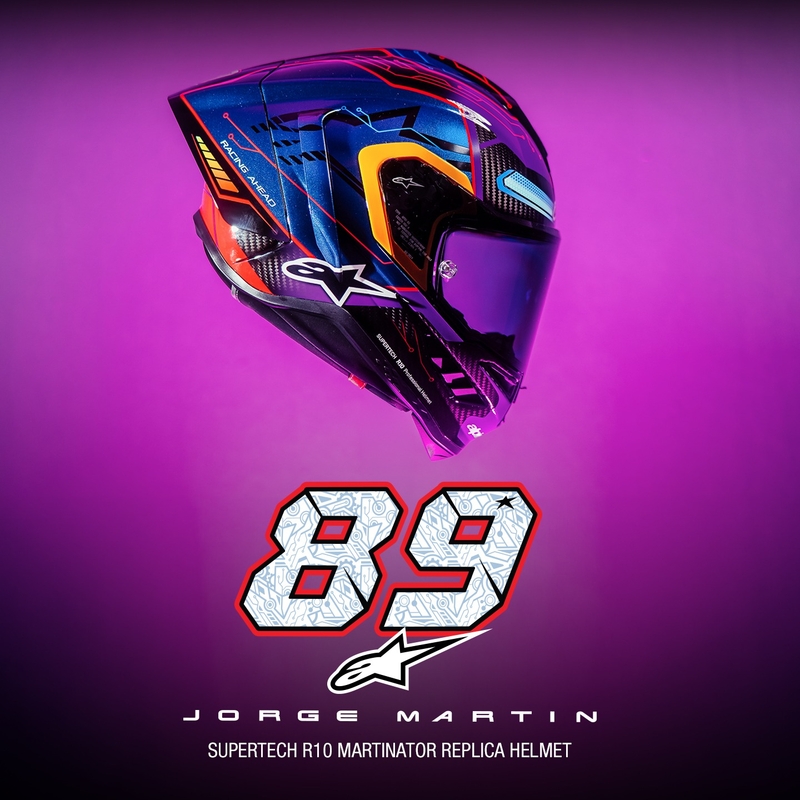 Casco Integral de Moto Alpinestars Supertech R-10 Edición Limitada Martinator Jorge Martin Azul-Morado-Rojo-Amarillo
