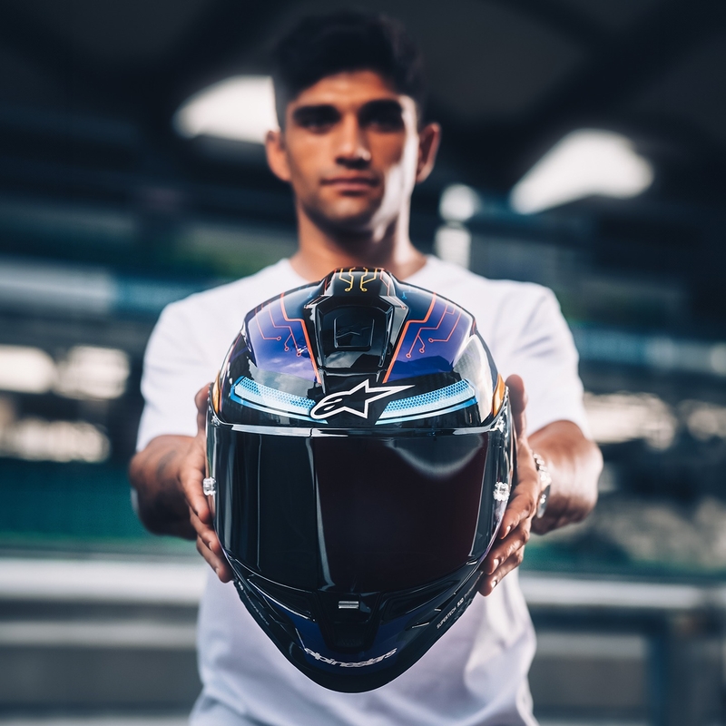 Casco Integral de Moto Alpinestars Supertech R-10 Edición Limitada Martinator Jorge Martin Azul-Morado-Rojo-Amarillo