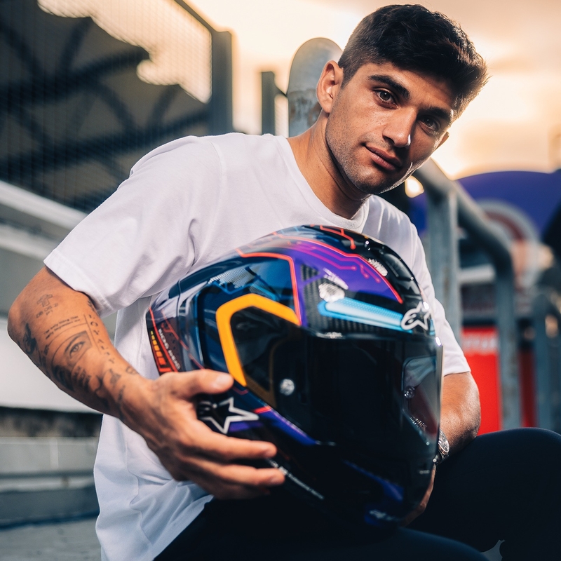 Casco Integral de Moto Alpinestars Supertech R-10 Edición Limitada Martinator Jorge Martin Azul-Morado-Rojo-Amarillo