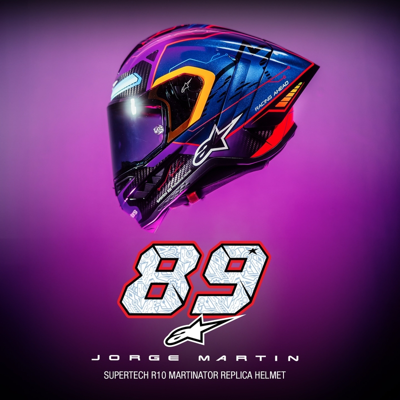 Casco Integral de Moto Alpinestars Supertech R-10 Edición Limitada Martinator Jorge Martin Azul-Morado-Rojo-Amarillo