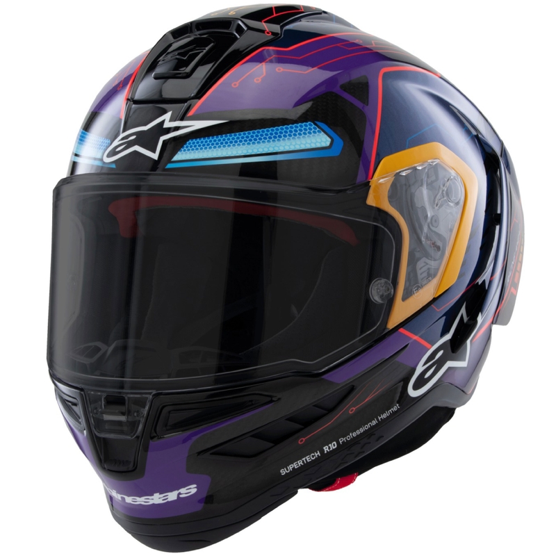Casco Integral de Moto Alpinestars Supertech R-10 Edición Limitada Martinator Jorge Martin Azul-Morado-Rojo-Amarillo