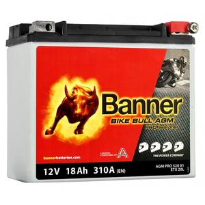 Batería para moto sin mantenimiento Banner Bike Bull AGM PRO 520 01/BETX20L - ETX20L 12V, 18Ah, 310A