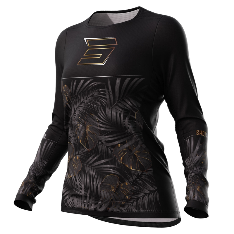 Camiseta motocross mujer Shot Contact Respect negra y dorada