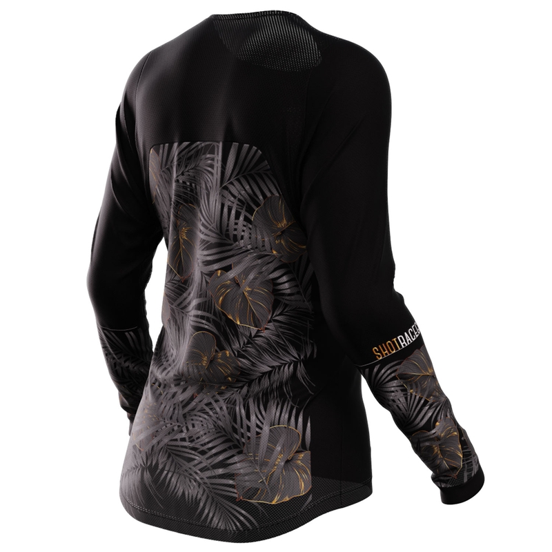 Camiseta motocross mujer Shot Contact Respect negra y dorada
