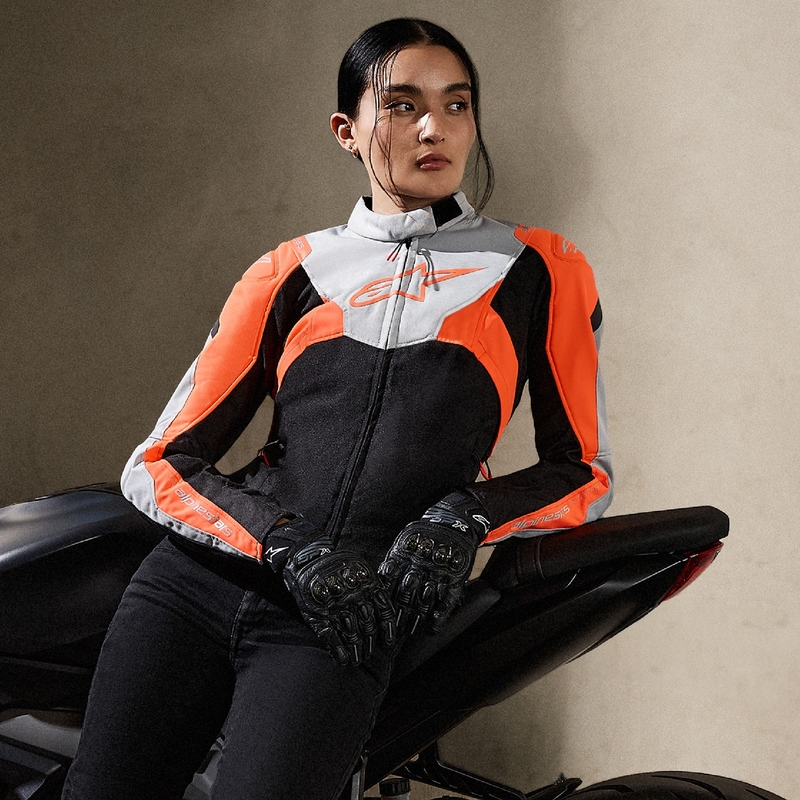 Chaqueta de moto mujer Alpinestars Stella T-Jaws 4 Waterproof negro-gris-rojo fluo