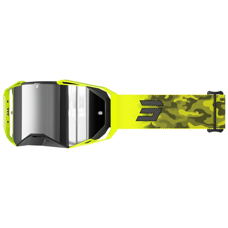 Gafas de motocross Shot Lite Patrol amarillo fluo con plexiglás iridio plateado