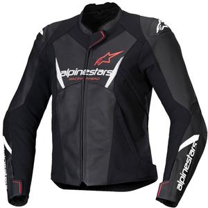 Chaqueta moto de cuero mujer Alpinestars Stella Faster 3 negro-blanco-rojo fluo