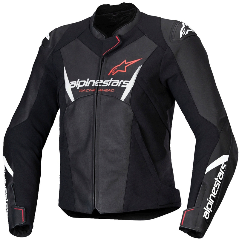 Chaqueta moto de cuero mujer Alpinestars Stella Faster 3 negro-blanco-rojo fluo