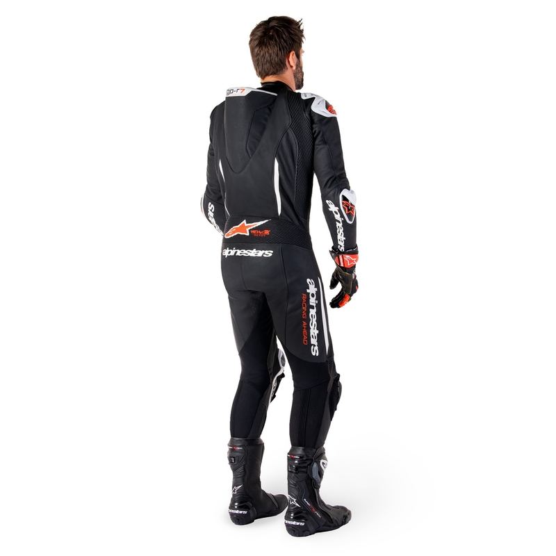 Mono de moto Alpinestars GP-R7 Tech-Air ready/compatible de una pieza de cuero negro-blanco-rojo fluo