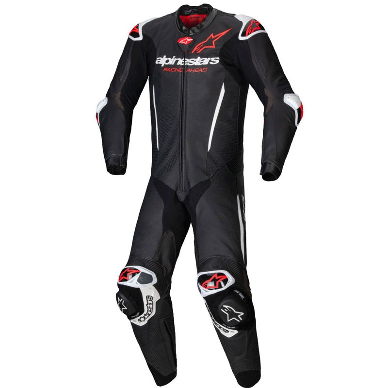 Mono de moto Alpinestars GP-R7 Tech-Air ready/compatible de una pieza de cuero negro-blanco-rojo fluo