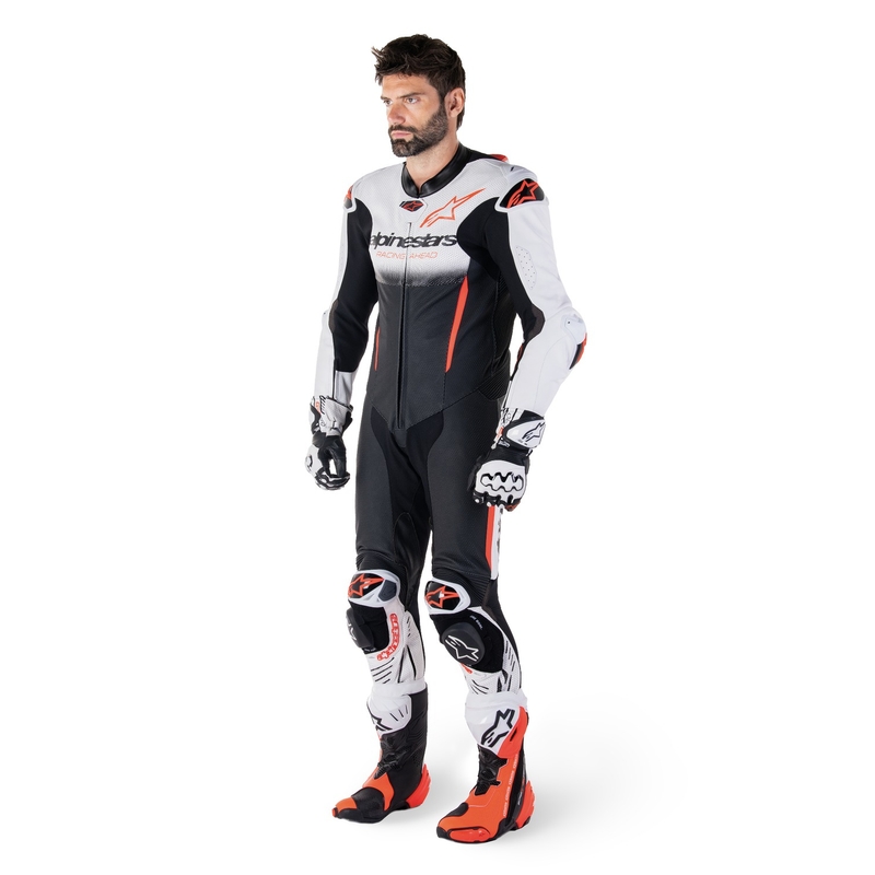 Mono de cuero Alpinestars GP-R7 Tech-Air Ready/Compatible Blanco-Negro-Rojo Fluo
