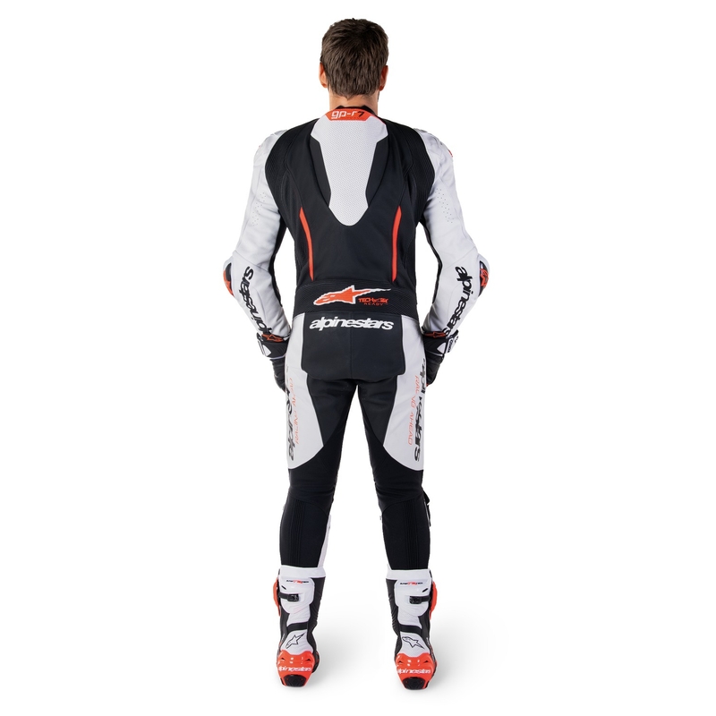 Mono de cuero Alpinestars GP-R7 Tech-Air Ready/Compatible Blanco-Negro-Rojo Fluo