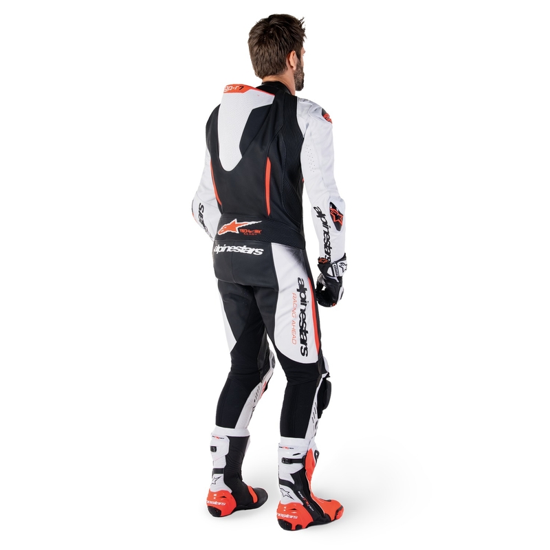 Mono de cuero Alpinestars GP-R7 Tech-Air Ready/Compatible Blanco-Negro-Rojo Fluo