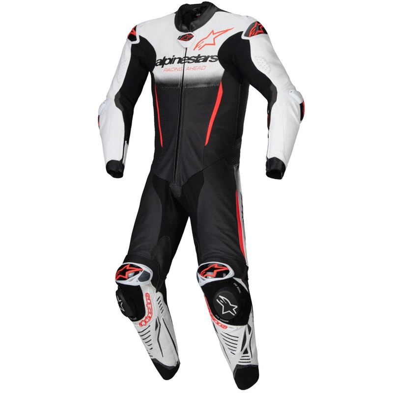 Mono de cuero Alpinestars GP-R7 Tech-Air Ready/Compatible Blanco-Negro-Rojo Fluo