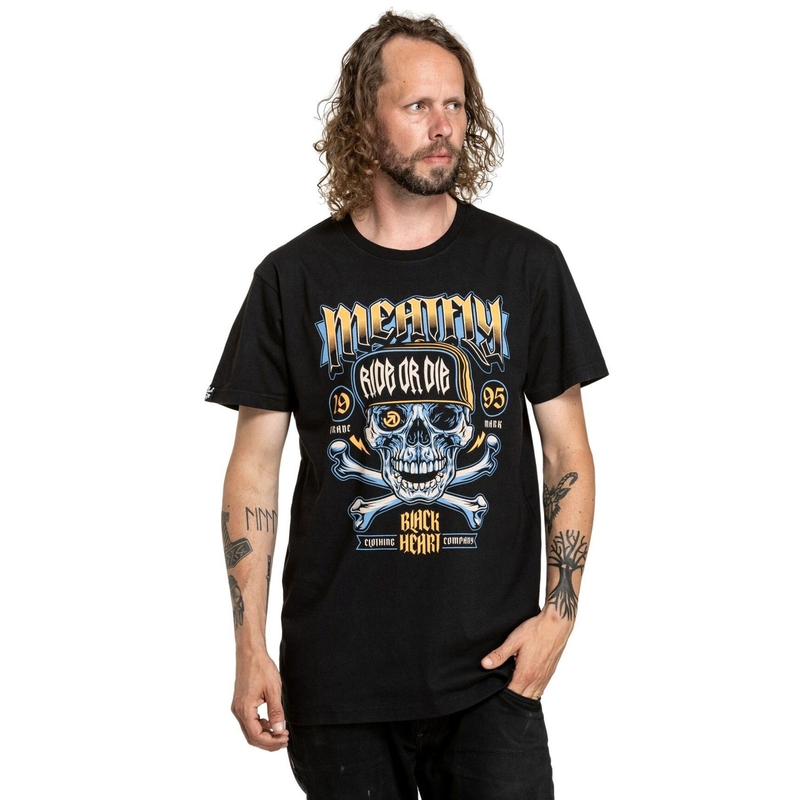 Camiseta Meatfly Whiskey Crossbones negra