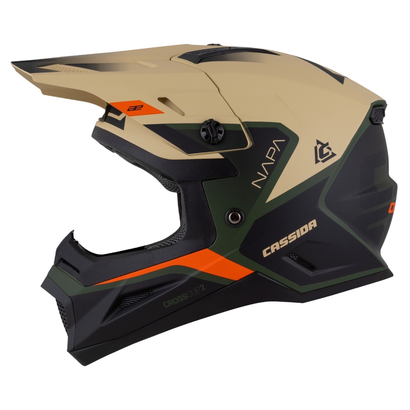 Casco de Moto Motocross Infantil Cassida Cross Cup 2 Napa Mate Arena-Verde-Naranja-Negro