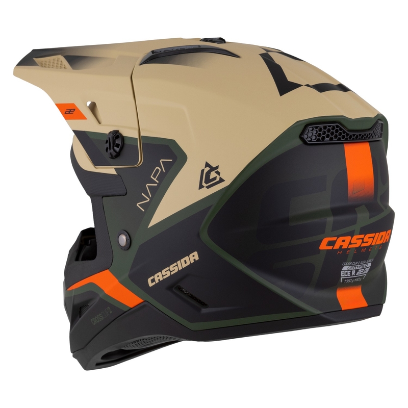 Casco de Moto Motocross Infantil Cassida Cross Cup 2 Napa Mate Arena-Verde-Naranja-Negro