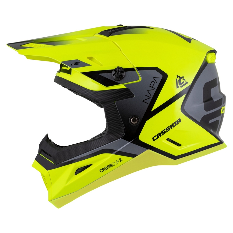 Casco de Cross Infantil Cassida Cross Cup 2 Napa Fluo Amarillo-Negro-Gris Perla