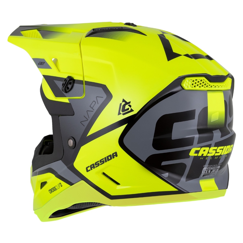 Casco de Cross Infantil Cassida Cross Cup 2 Napa Fluo Amarillo-Negro-Gris Perla