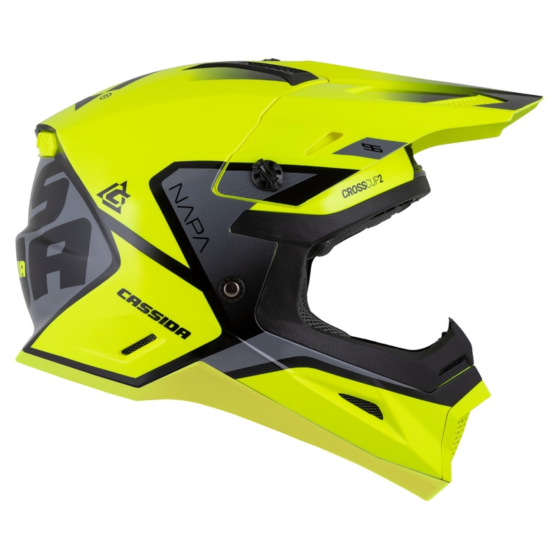 Casco de Cross Infantil Cassida Cross Cup 2 Napa Fluo Amarillo-Negro-Gris Perla