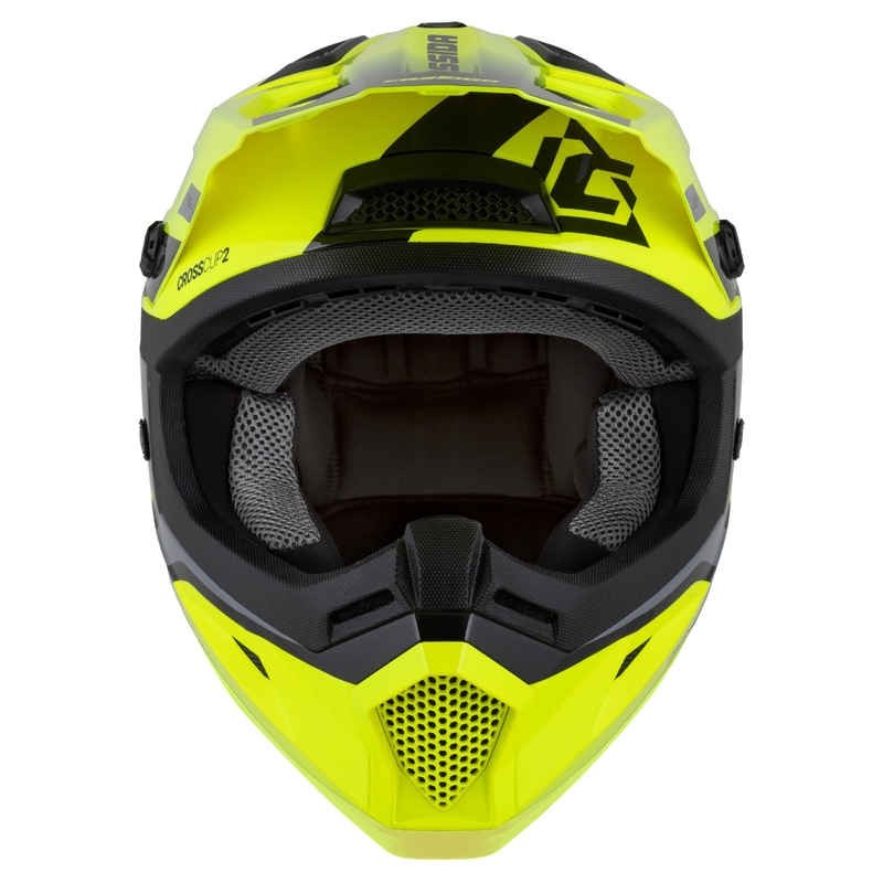 Casco de Cross Infantil Cassida Cross Cup 2 Napa Fluo Amarillo-Negro-Gris Perla