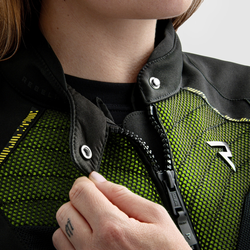 Chaqueta de moto mujer Rebelhorn Jax negro-amarillo fluo