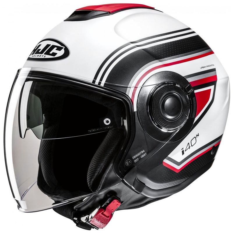 Casco de moto abierto HJC i40N Linia MC1SF rojo-negro-blanco