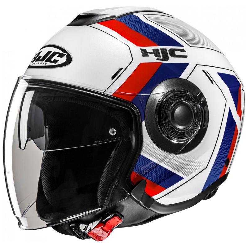Casco de moto abierto HJC i40N Velu MC21 blanco-azul-rojo