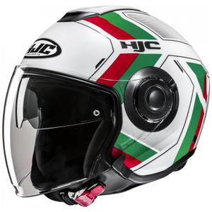 Casco de moto abierto HJC i40N Velu MC41 blanco-verde-rojo