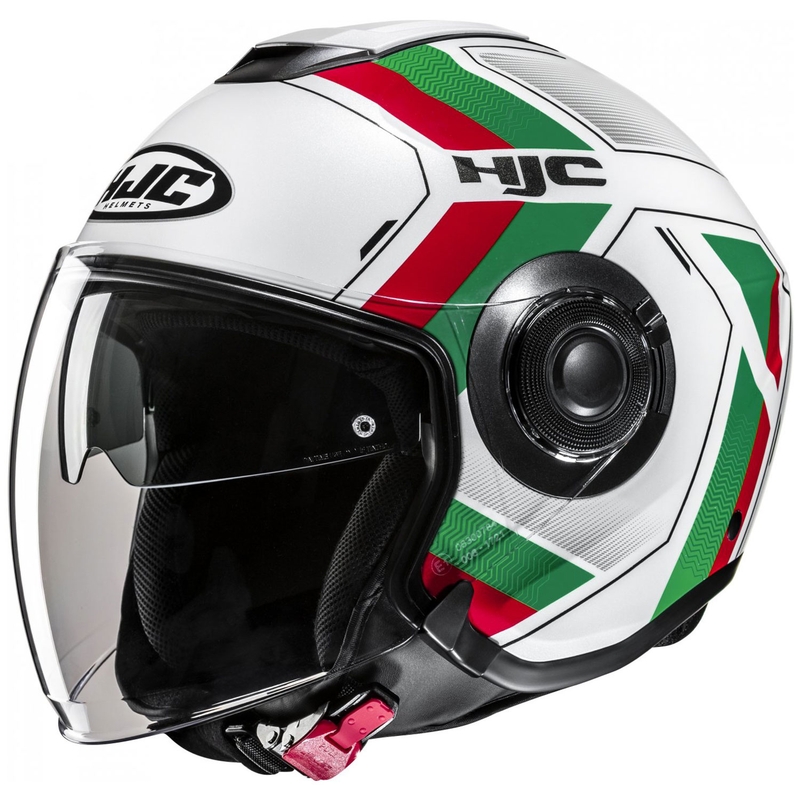 Casco de moto abierto HJC i40N Velu MC41 blanco-verde-rojo