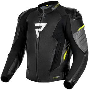 Chaqueta de moto de cuero Rebelhorn Veloce negro-gris-amarillo fluo