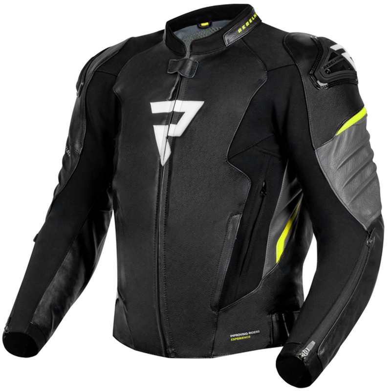 Chaqueta de moto de cuero Rebelhorn Veloce negro-gris-amarillo fluo