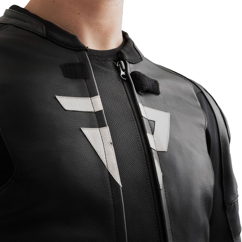 Chaqueta de moto de cuero Rebelhorn Veloce negro-gris-amarillo fluo