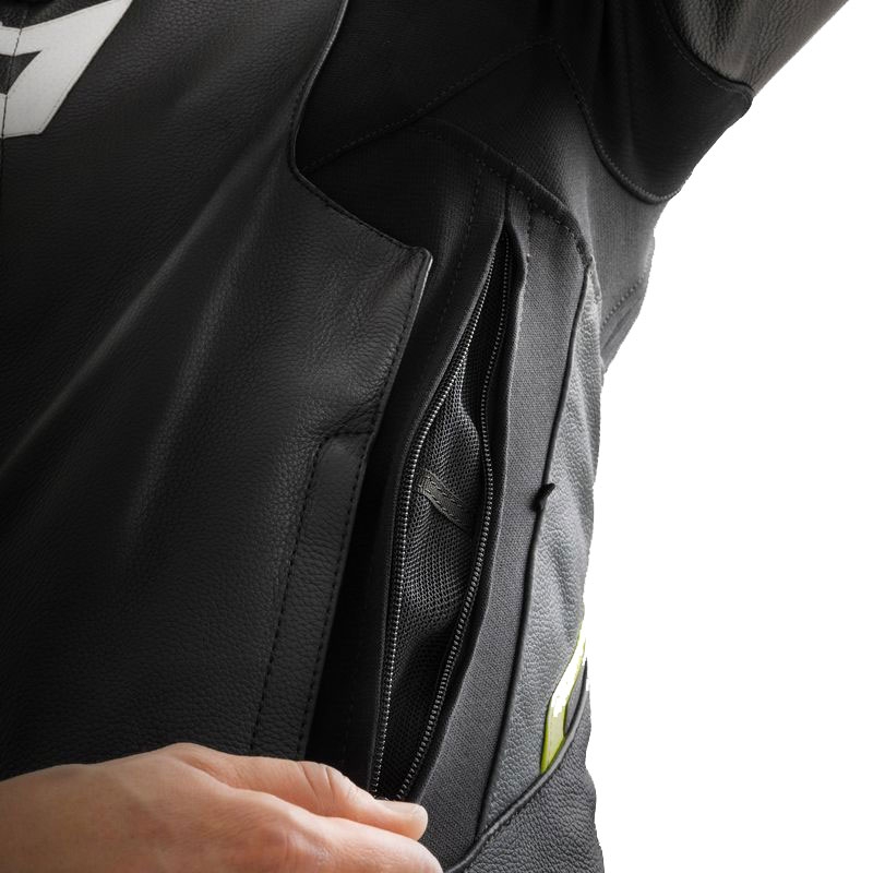 Chaqueta de moto de cuero Rebelhorn Veloce negro-gris-amarillo fluo