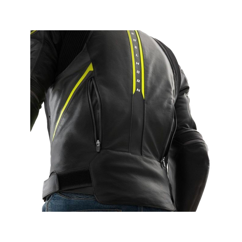 Chaqueta de moto de cuero Rebelhorn Veloce negro-gris-amarillo fluo
