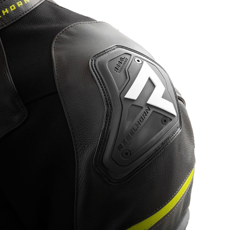 Chaqueta de moto de cuero Rebelhorn Veloce negro-gris-amarillo fluo